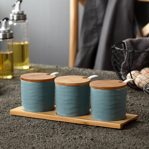 Three Japanese Style Ceramic Seasoning Jars