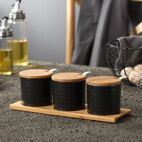 Three Japanese Style Ceramic Seasoning Jars