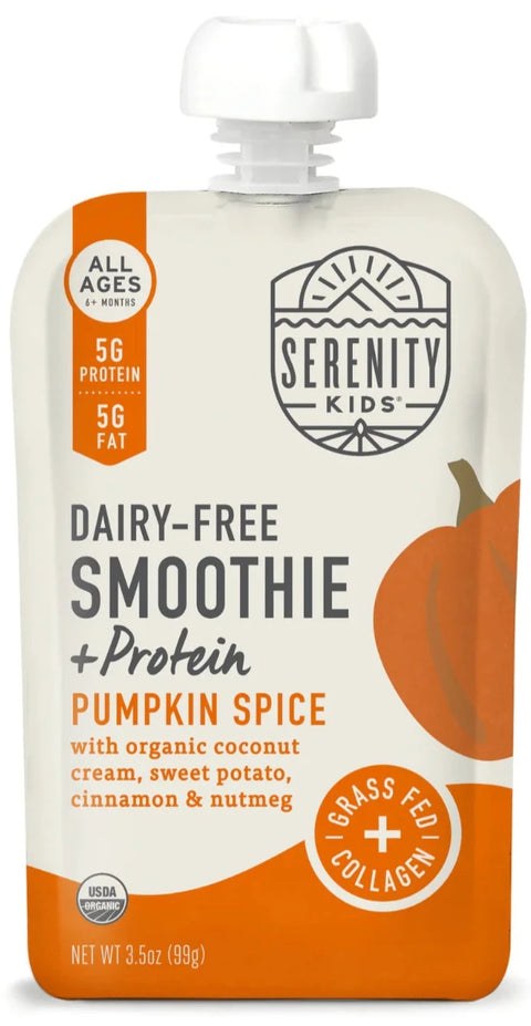 Serenity Kids Dairy Free Smoothie & Protein Pumpkin Spice - 3.5 oz | serenity kids | serenity kids baby food | serenity baby food | serenity pouches | serenity foods | serenity food pouches | Pantryway
