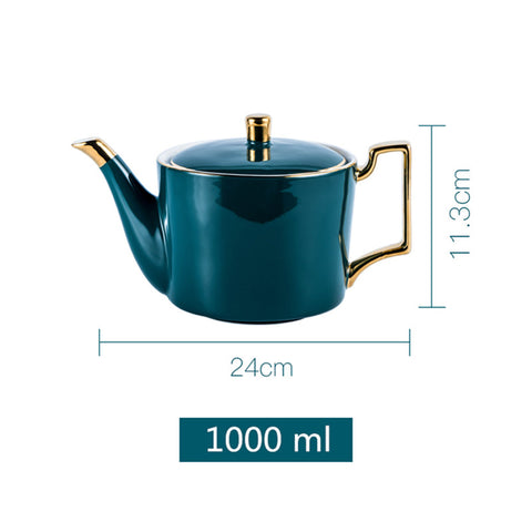 Turquoise and Gold Ceramic Tea Kettle