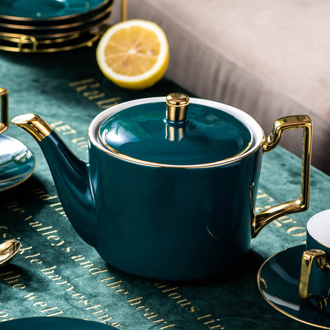 Turquoise and Gold Ceramic Tea Kettle