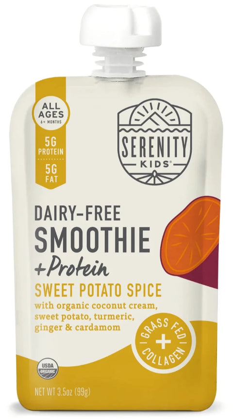 Serenity Kids Dairy Free Smoothie And Protein Sweet Potato Spice  - 3.5 oz | serenity kids | serenity kids baby food | serenity baby food | serenity pouches | serenity foods | serenity food pouches | Pantryway