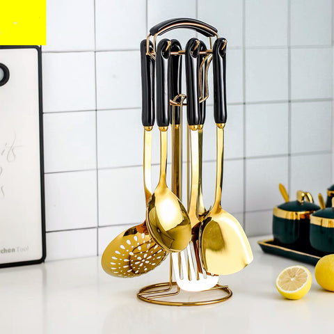 Stainless Steel Gold Kitchen Utensil 7 Pc Set