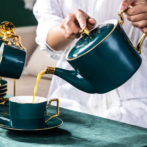 Turquoise and Gold Ceramic Tea Kettle | Pantryway