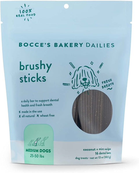 Bocce's Bakery Dailies Brushy Sticks Coconut Mint - 13 oz | bocce dog treats | bocce's bakery dog treats | bocce treats | Pantryway