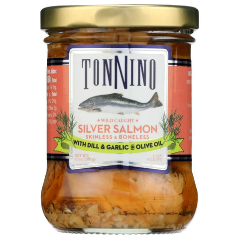 Tonnino Silver Salmon Fillets with Dill & Garlic in Olive Oil - 6.03 oz | canned salmon  canned smoked salmon|  canned wild salmon | Pantryway 