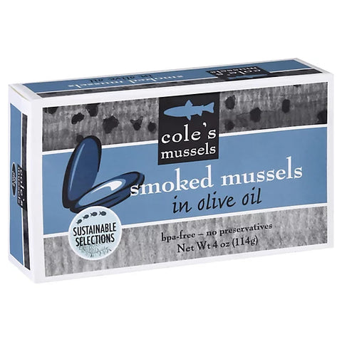 Cole's Mussels Smoked in Olive Oil - 3.7 oz | Pantryway