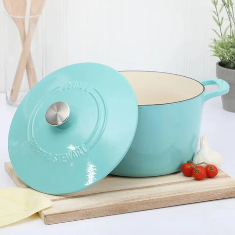 Martha Stewart 7 qt Enamel Cast Iron Dutch Oven Teal