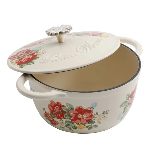 The Pioneer Woman Timeless Beauty Vintage Floral Enameled Cast Iron 3-Quart w/Lid