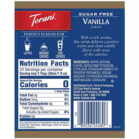 Torani Sugar Free Vanilla Syrup - 25.4 oz