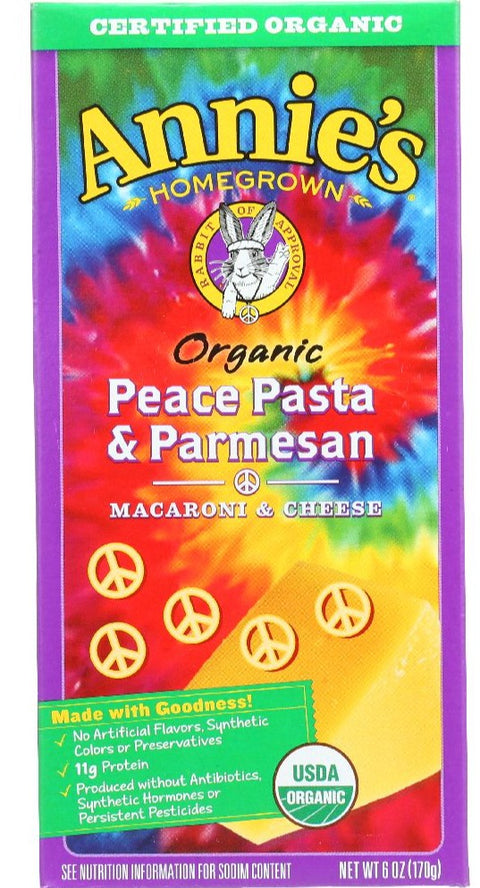 Annie's Homegrown Organic Peace Pasta and Parmesan - 6 oz | Pantryway