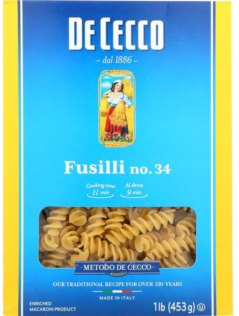De Cecco Fusilli no. 34 Pasta - 16 oz | Pantryway