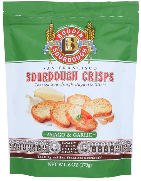 Boudin Sourdough Crisps Asiago Garlic - 6 oz | boudin sourdough | boudin sf bakery | PantryWay