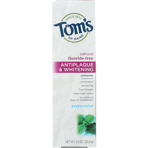 Toms Of Maine Fluoride Free Antiplaque & Whitening Toothpaste Peppermint - 5.5 Oz | Pantryway