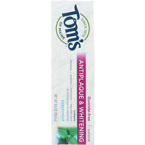 Toms Of Maine Fluoride Free Antiplaque & Whitening Toothpaste Peppermint - 5.5 Oz