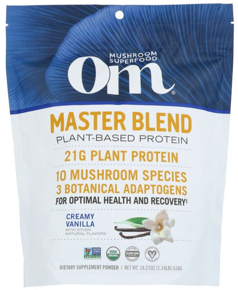Om Mushroom Master Blend Mushroom Protein Powder Creamy Vanilla - 18.27 oz | om mushroom protein powder |  om master blend protein |  om mushroom protein | Om Mushroom | Pantryway