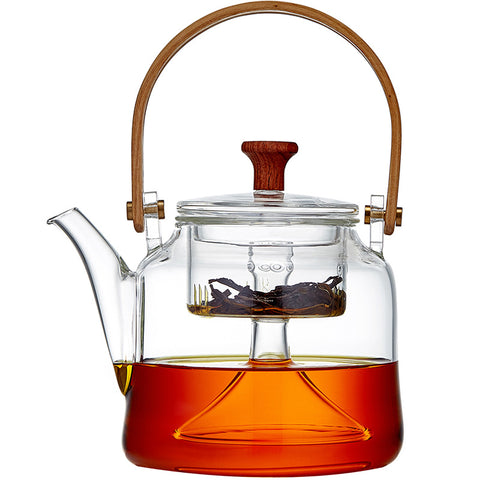 Japanese Style Bamboo Handle Glass Teapot Kettle