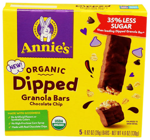 Annies Homegrown Organic Dipped Granola Bars Chocolate Chip - 5Pk/4.6 oz