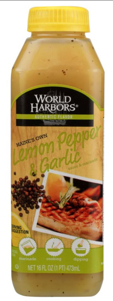 World Harbors Maines Own Lemon Pepper & Garlic Sauce & Marinade - 16 oz | Pantryway