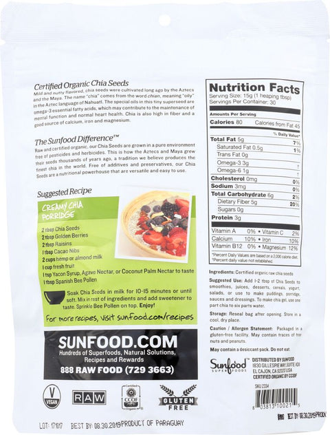 Sunfood Superfoods Raw Organic Chia Seeds - 1 lb