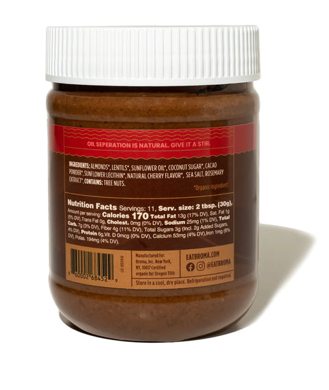 Broma Dark Chocolate Almond And Lentil Butter Cherry - 12 oz