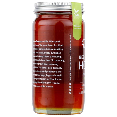 Bee Harmony Honey Eucalyptus Raw Organic- 12 oz