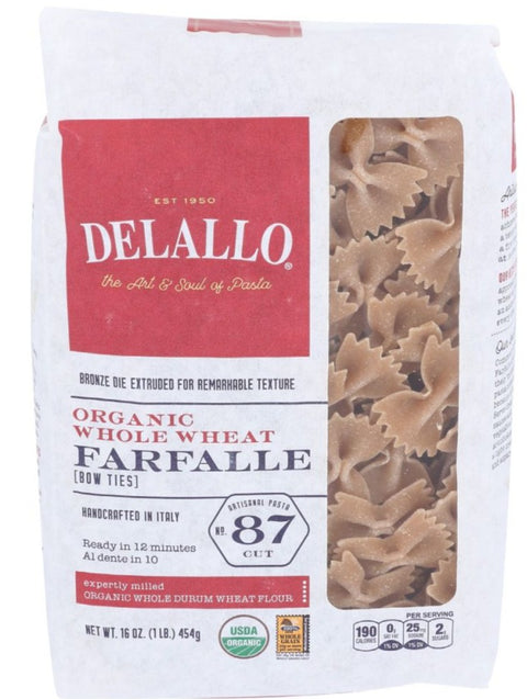 Delallo Organic Whole Wheat Farfalle Bow Ties Pasta - 16 oz | Pantryway
