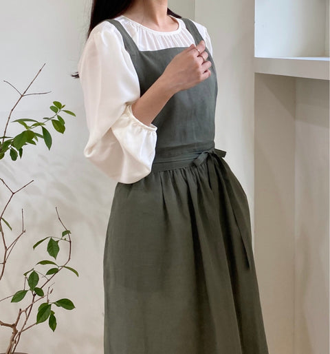 Pinafore Apron Neutral Color Cotton Linen