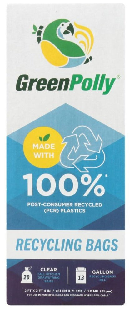 GreenPolly Recycling Bags 13 Gallon - 20 bg | greenpolly | green polly | greenpolly trash bags | biobag greenpolly | Pantryway