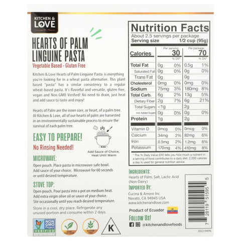 Kitchen And Love Hearts of Palm Linguine Pasta - 8 oz