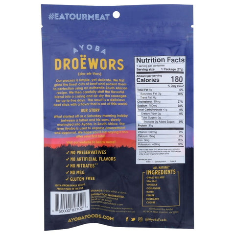 Ayoba Droewors Premium Beef Sticks - 2 oz