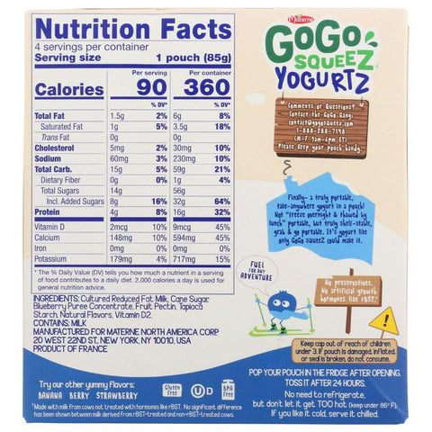 GoGo Squeez Yogurtz Blueberry - 4 ct/12 oz