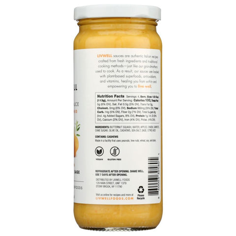 Livwell Foods Pasta Sauce Tuscan Butternut and Sage - 16 oz