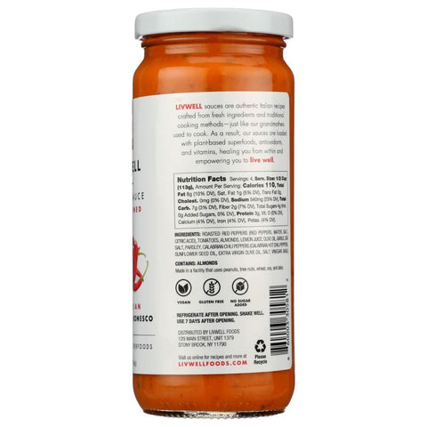 Livwell Foods Pasta Sauce Calabrian Chili Pepper Romesco - 16 oz