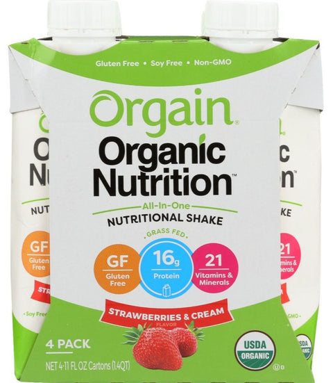 Orgain Organic Nutrition All In One Nutritional Shake Strawberries And Cream - 4 pk | Pantryway
