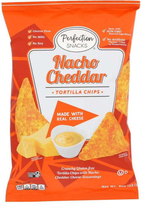 Perfection Snacks Nacho Cheddar Tortilla Chips - 8 oz | perfection snacks | perfection snacks gluten free | perfectionsnacks | gluten free nacho chips | gluten free chips tortilla | gf tortilla chips | tortilla chip gluten free | Pantryway